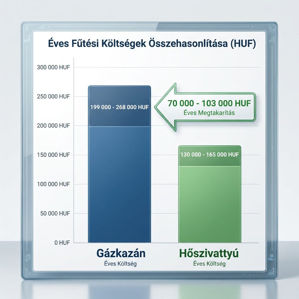 Hőszivattyú vs gázkazán éves fűtési költség összehasonlítás – 70-103 ezer Ft megtakarítás