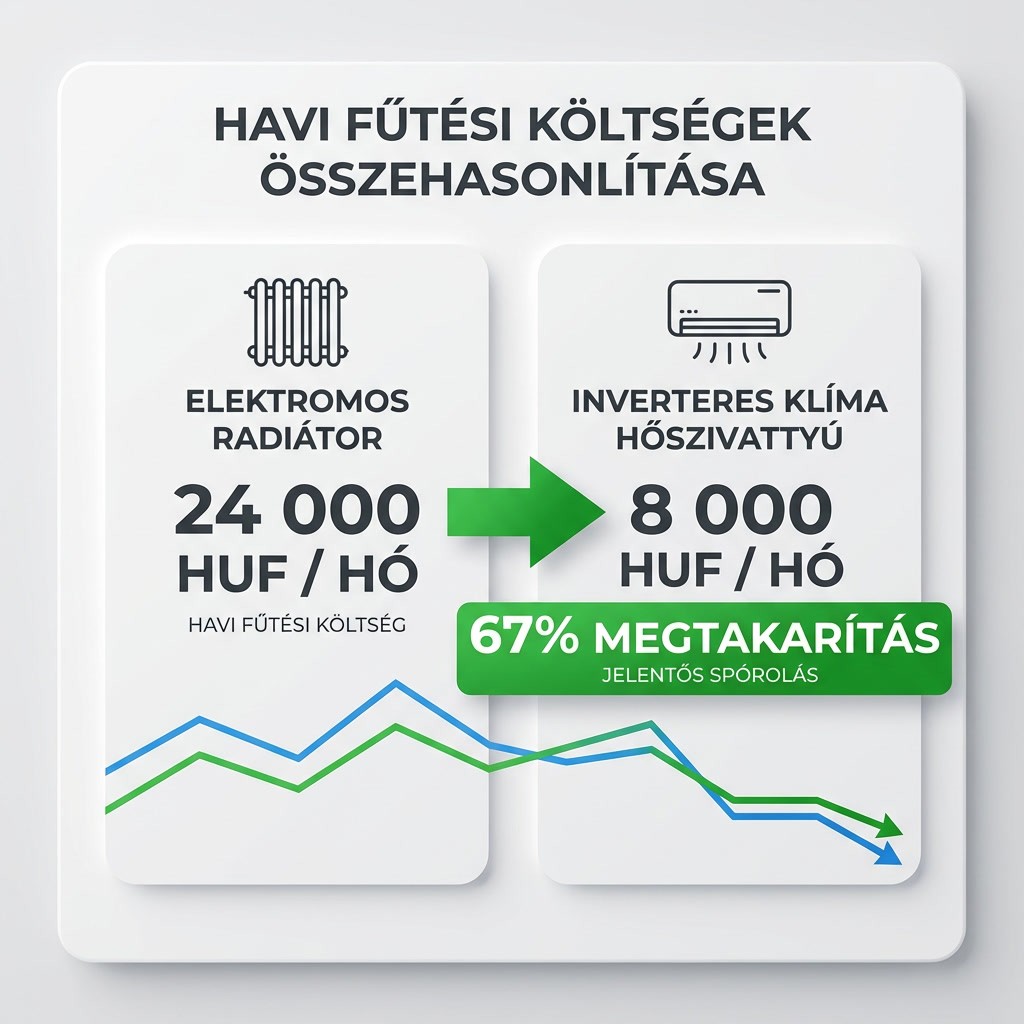 Havi fűtési költség összehasonlítás – klíma vs. elektromos radiátor